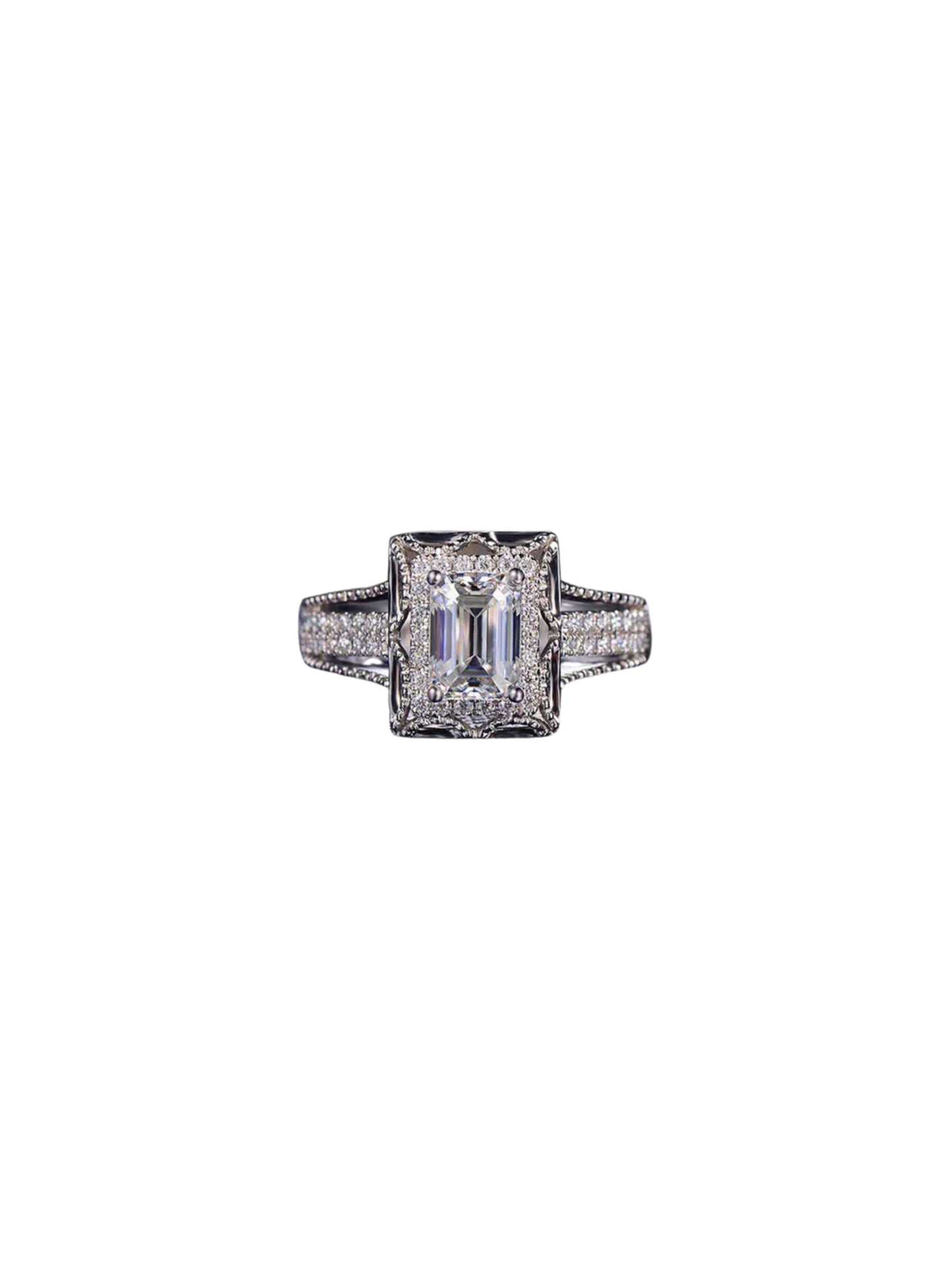 Celestia Radiant-Cut Statement Ring – Silver Finish