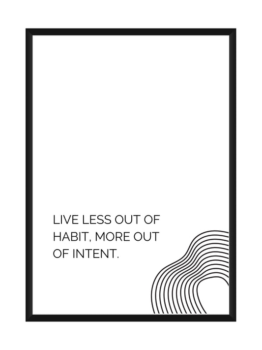 "Live Less Out of Habit, More Out of Intent" – Minimalist Inspirational Wall Art