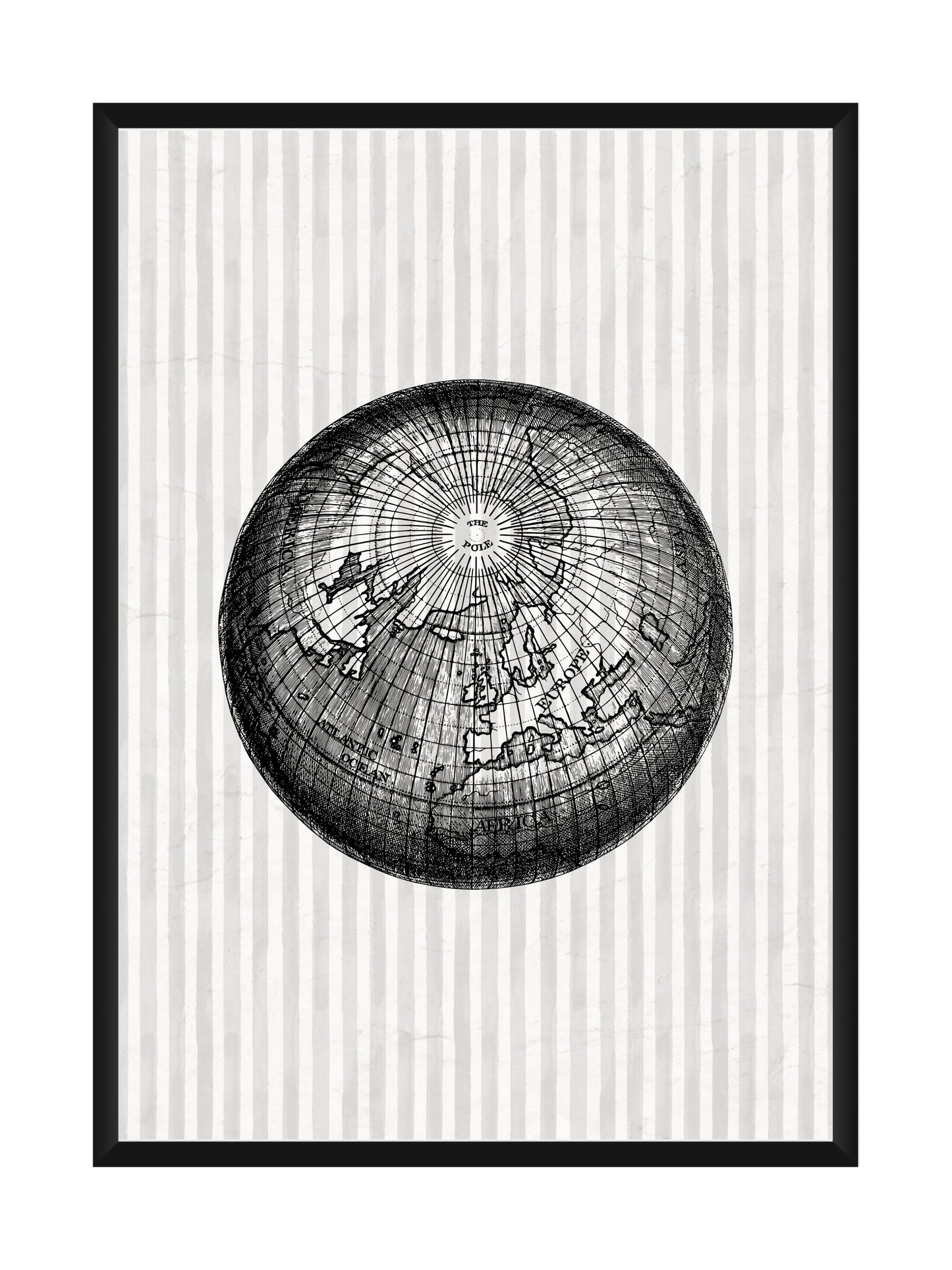 Vintage Globe Wall Art – Black & White Antique Map