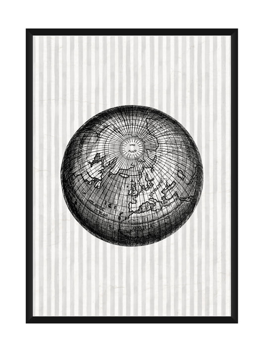 Vintage Globe Wall Art – Black & White Antique Map