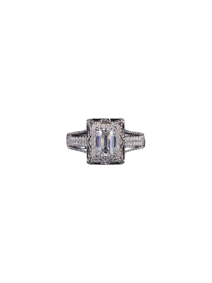 Celestia Radiant-Cut Statement Ring – Silver Finish